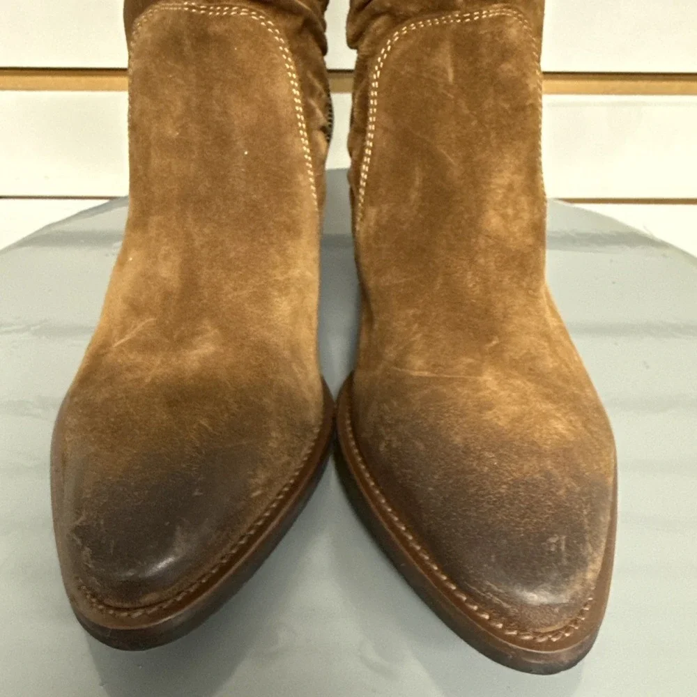 Donna Carolina Boot Slouch Nubuck Suede Leather‎ Cowgirl Western Side Zip 36.5